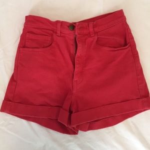 American Apparel Red high waisted denim shorts